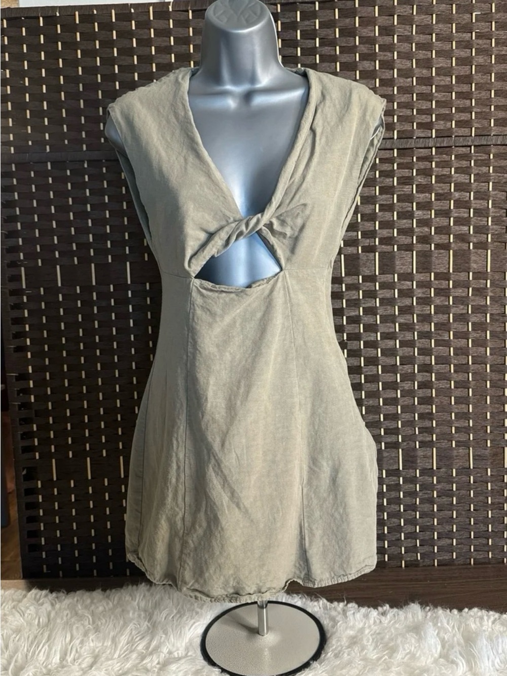 Zara Twist Front Cutout Mini Dress - Olive